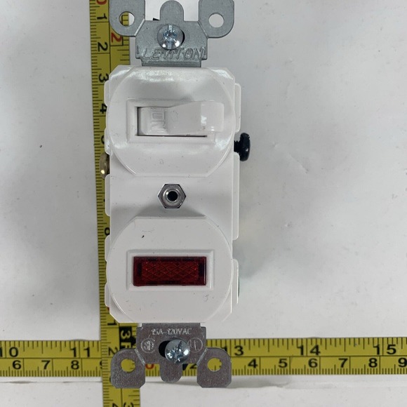Leviton 5226-W SIDE WIRE SINGLE POLE COMBO SWITCH & Pilot Light 15A 120VAC - Picture 7 of 15